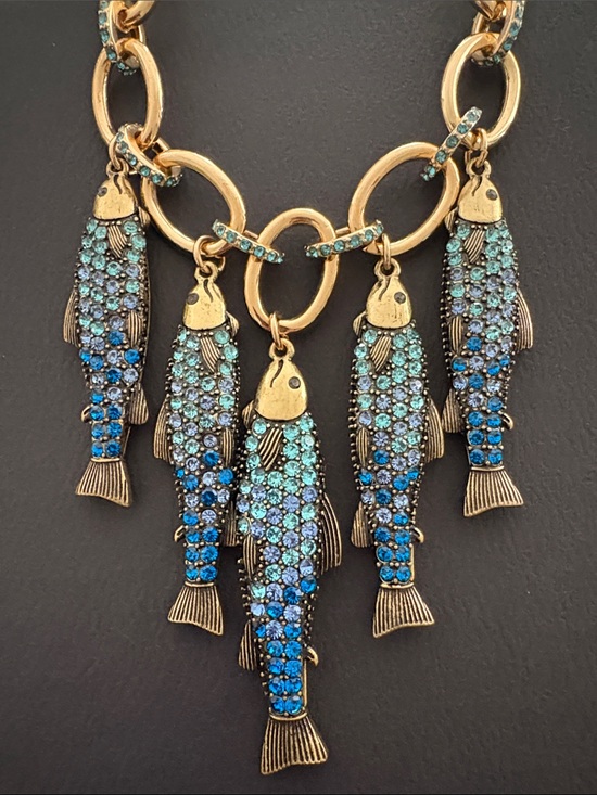 Betsey Johnson Jewelry - Betsey Johnson Blue and Aqua Crystal Fish Statement Necklace